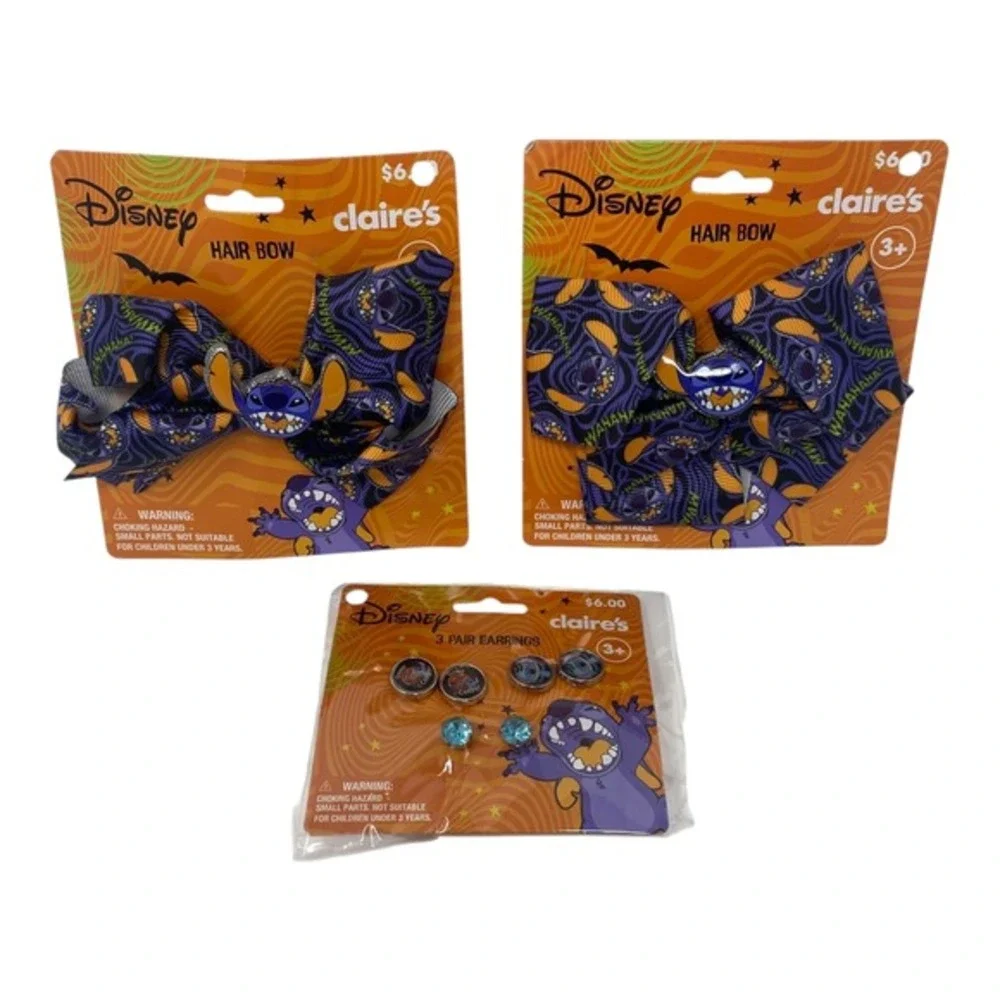 Claire's Disney Stitch‎ Halloween Hair Bow & Earrings Set Girls Kid's Costume